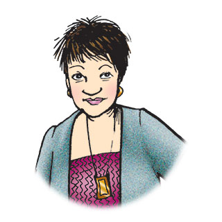 Carol is a middle-aged Japanese woman with short black hair.