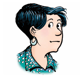 Sharon is a middle-aged white woman with dark hair.