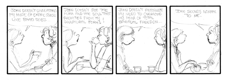 Connie thinks the professor is feeding Elly a line.